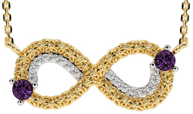 Diamond Alexandrite Gold Silver Celtic Trinity Knot Infinity Necklace