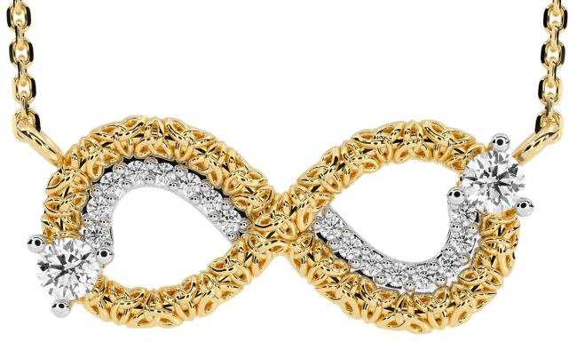 Diamond Gold Silver Celtic Trinity Knot Infinity Necklace