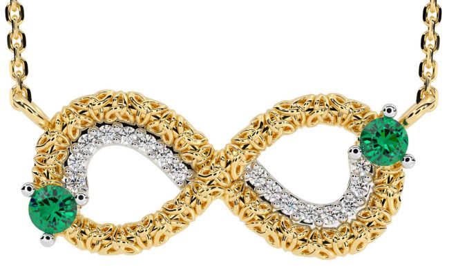 Diamond Emerald Gold Silver Celtic Trinity Knot Infinity Necklace