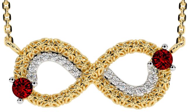 Diamond Garnet Gold Silver Celtic Trinity Knot Infinity Necklace