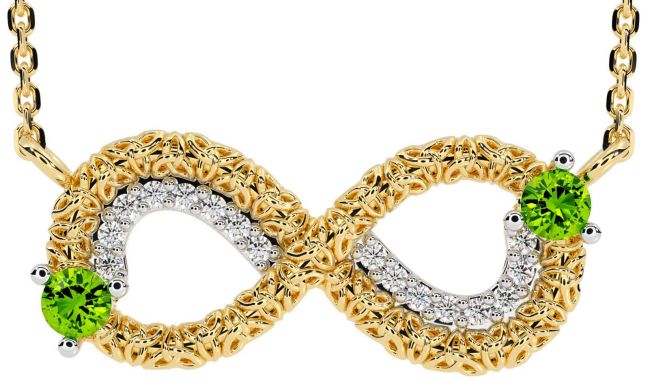 Diamond Peridot Gold Silver Celtic Trinity Knot Infinity Necklace
