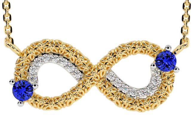 Diamond Sapphire Gold Silver Celtic Trinity Knot Infinity Necklace