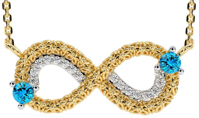 Diamond Topaz Gold Silver Celtic Trinity Knot Infinity Necklace