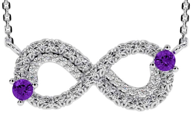 Diamond Amethyst Silver Celtic Trinity Knot Infinity Necklace
