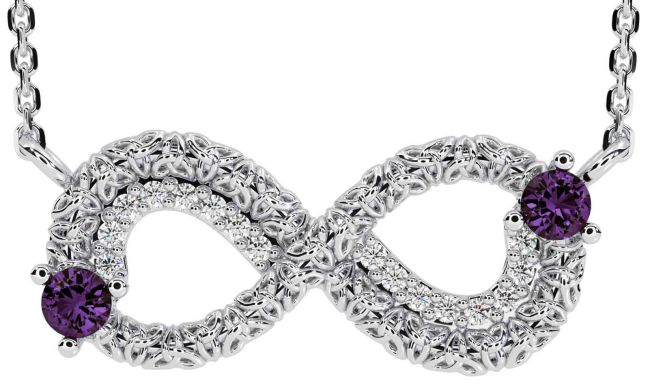 Diamond Alexandrite Silver Celtic Trinity Knot Infinity Necklace