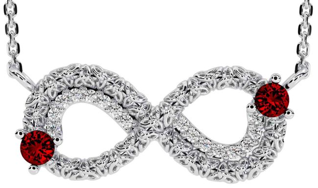 Diamond Garnet Silver Celtic Trinity Knot Infinity Necklace