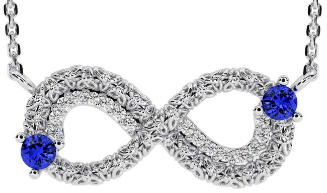 Diamond Sapphire Silver Celtic Trinity Knot Infinity Necklace