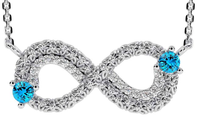 Diamond Topaz Silver Celtic Trinity Knot Infinity Necklace