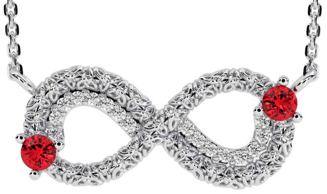 Diamond Ruby White Gold Celtic Trinity Knot Infinity Necklace