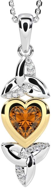Diamant Citrin Gold Silber keltisch Dreieinigkeit Knoten Herz Halskette