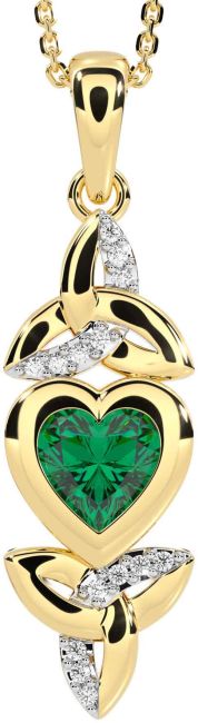 Diamond Emerald Gold Silver Celtic Trinity Knot Heart Necklace