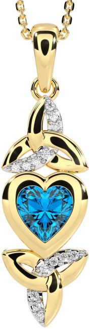 Diamond Topaz Gold Silver Celtic Trinity Knot Heart Necklace