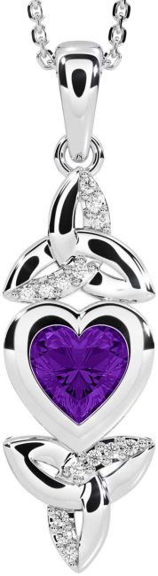Diamond Amethyst White Gold Celtic Trinity Knot Heart Necklace