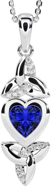 Diamond Sapphire White Gold Celtic Trinity Knot Heart Necklace