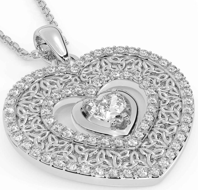 Diamond Silver Celtic Trinity Knot Heart Necklace