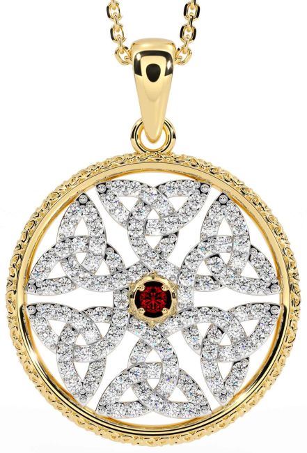 Diamond Garnet Gold Silver Celtic Trinity Knot Necklace
