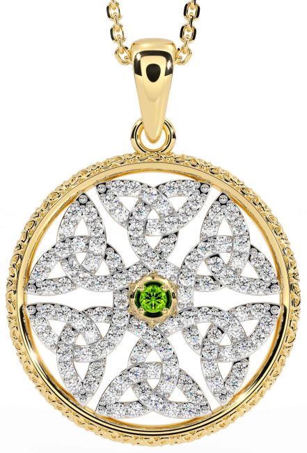 Diamond Peridot Gold Silver Celtic Trinity Knot Necklace