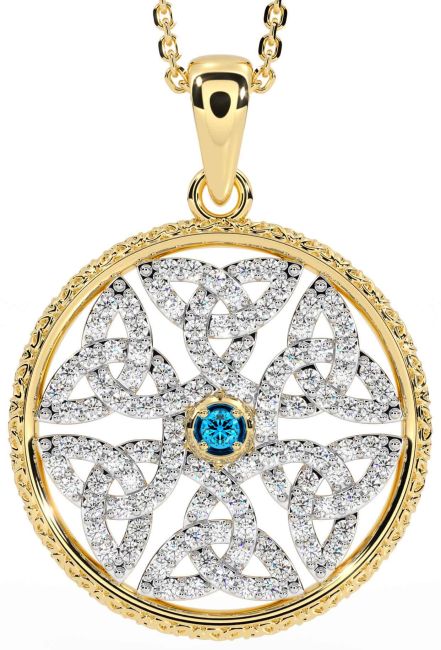 Diamond Topaz Gold Silver Celtic Trinity Knot Necklace