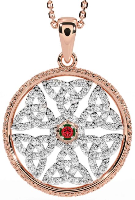 Diamond Ruby Rose Gold Celtic Trinity Knot Necklace