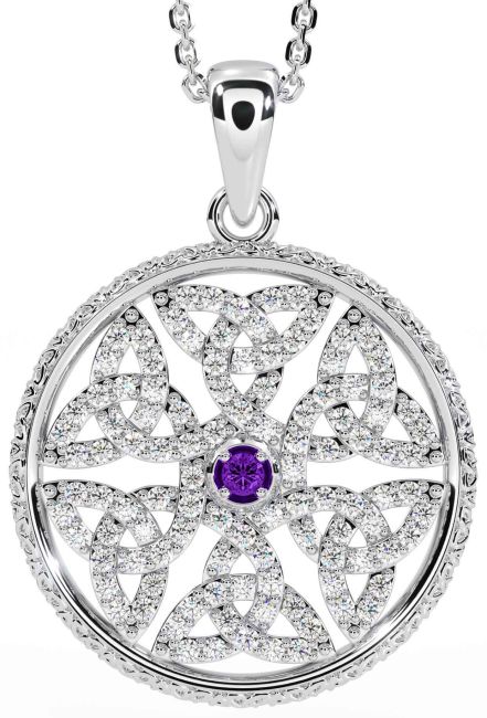 Diamond Amethyst Silver Celtic Trinity Knot Necklace