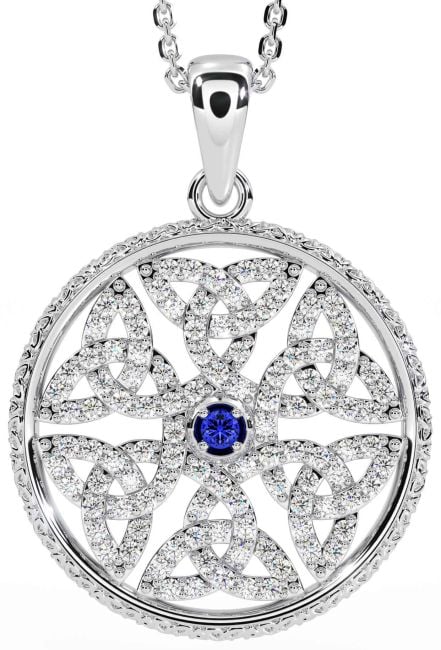 Diamond Sapphire Silver Celtic Trinity Knot Necklace