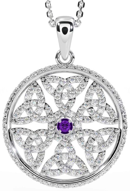 Diamond Amethyst White Gold Celtic Trinity Knot Necklace