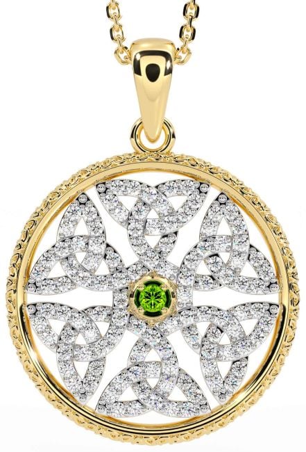 Diamond Peridot Gold Celtic Trinity Knot Necklace