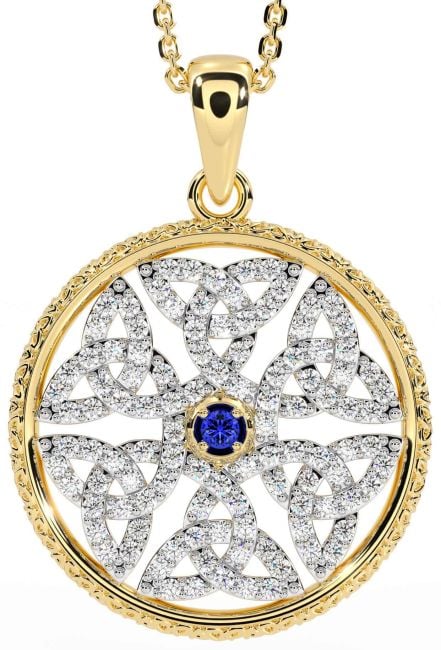 Diamond Sapphire Gold Celtic Trinity Knot Necklace