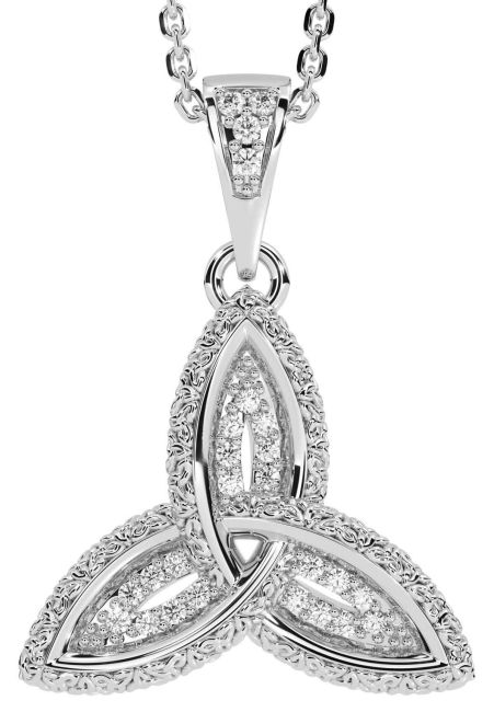 Diamond Silver Celtic Trinity Knot Necklace