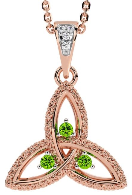 Diamond Peridot Rose Gold Silver Celtic Trinity Knot Necklace