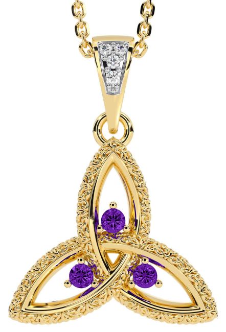 Diamond Amethyst Gold Silver Celtic Trinity Knot Necklace