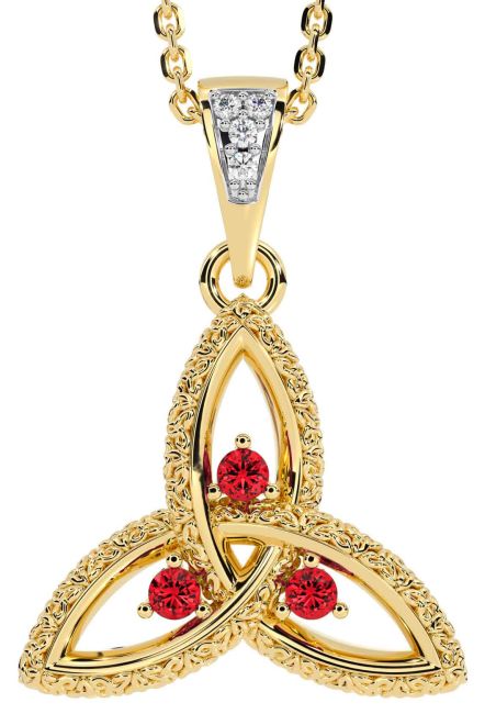 Diamond Ruby Gold Silver Celtic Trinity Knot Necklace