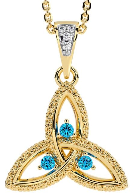 Diamond Topaz Gold Silver Celtic Trinity Knot Necklace