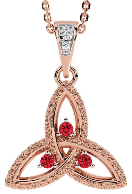 Trandafir rubin diamant Colier de aur cu nod celtic Trinity
