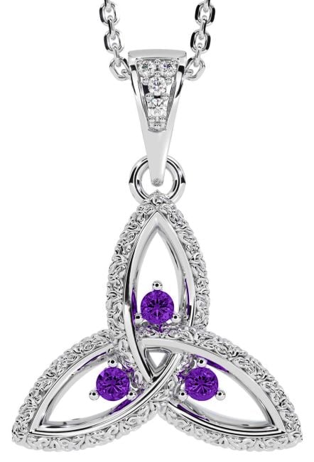 Diamond Amethyst Silver Celtic Trinity Knot Necklace