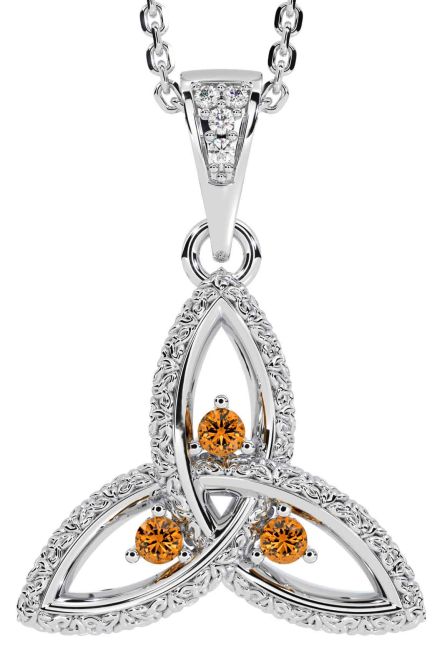 Diamond Citrine Silver Celtic Trinity Knot Necklace