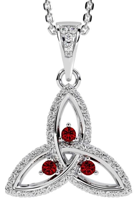 Diamond Garnet Silver Celtic Trinity Knot Necklace