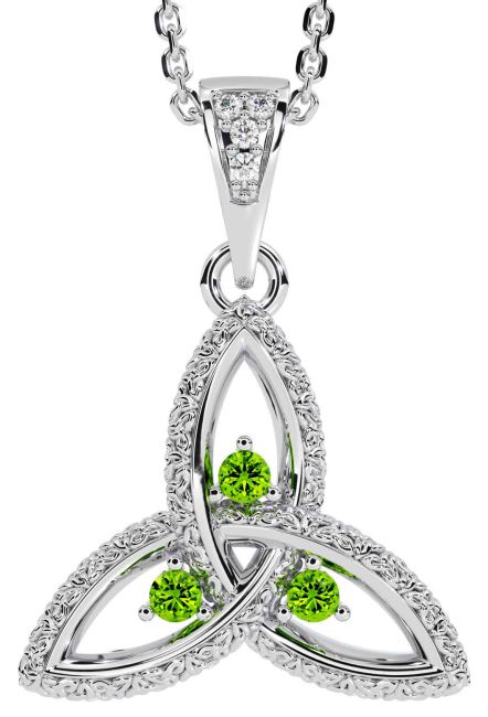 Diamond Peridot Silver Celtic Trinity Knot Necklace