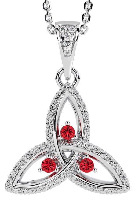 Diamond Ruby Silver Celtic Trinity Knot Necklace