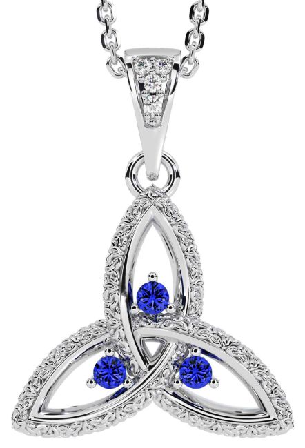 Diamond Sapphire Silver Celtic Trinity Knot Necklace