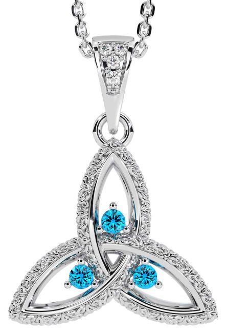 Diamond Topaz Silver Celtic Trinity Knot Necklace