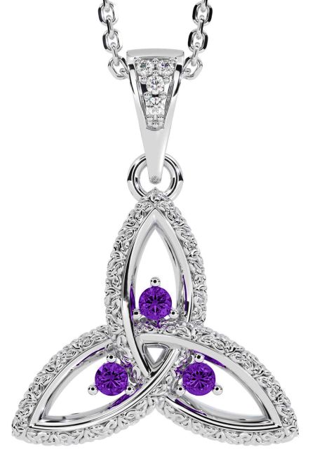 Diamond Amethyst White Gold Celtic Trinity Knot Necklace