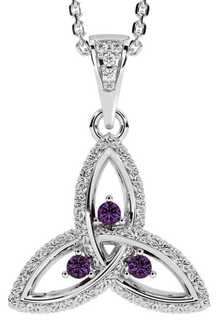 Diamond Alexandrite White Gold Celtic Trinity Knot Necklace