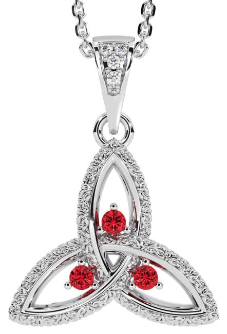 Diamond Ruby White Gold Celtic Trinity Knot Necklace