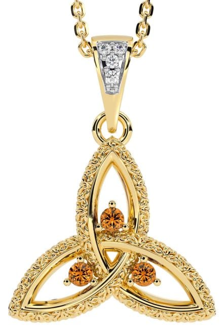 Diamond Citrine Gold Celtic Trinity Knot Necklace