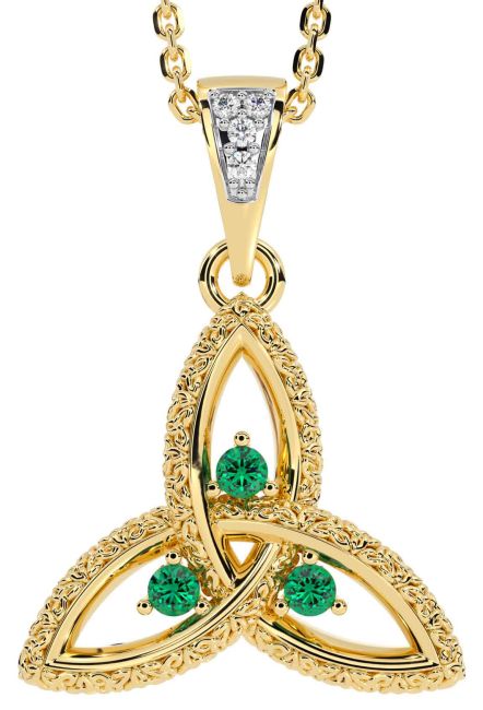 Diamond Emerald Gold Celtic Trinity Knot Necklace