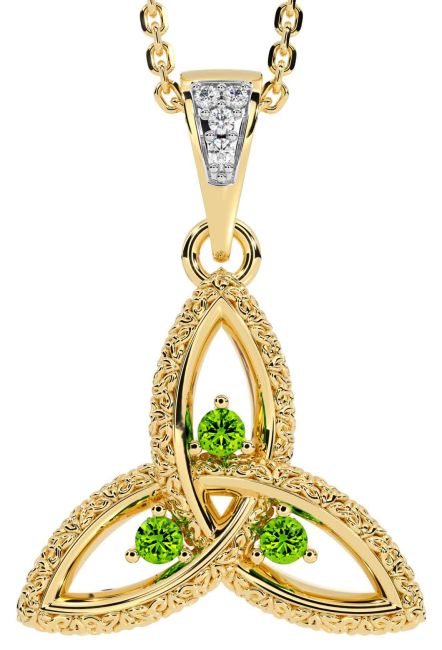 Diamond Peridot Gold Celtic Trinity Knot Necklace