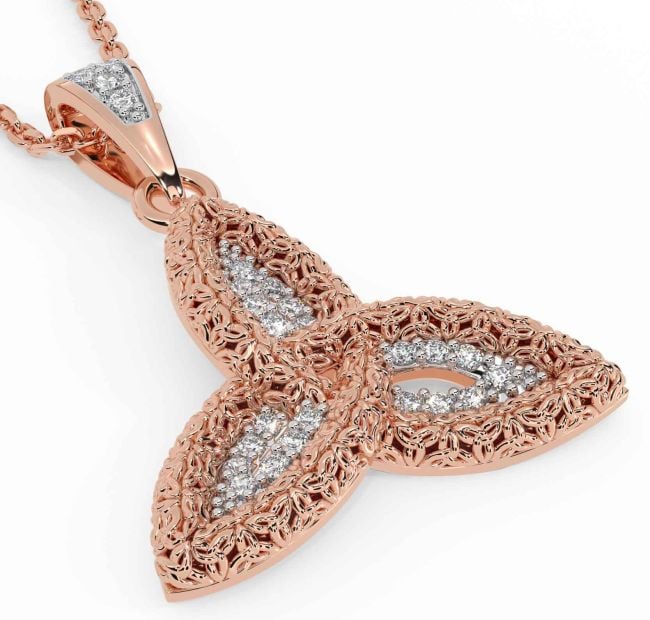 Diamond Rose Gold Silver Celtic Trinity Knot Necklace