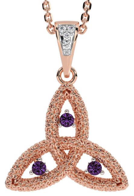 Diamond Alexandrite Rose Gold Silver Celtic Trinity Knot Necklace