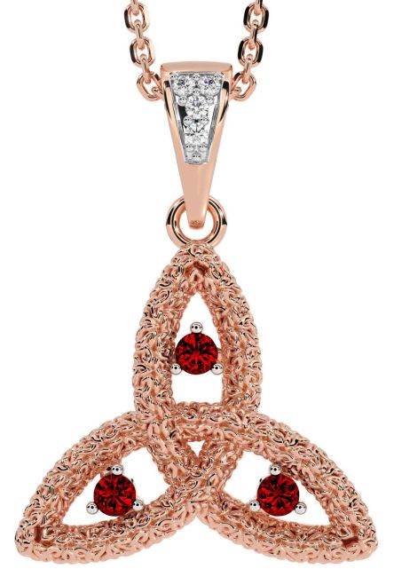Diamond Garnet Rose Gold Silver Celtic Trinity Knot Necklace